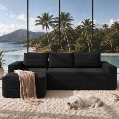 Modern Cloud Sectional with L-Shaped Chaise and Deep Seat, 104'' L x 67" W x 32.5" H, Black