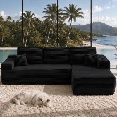 Dreamy Fabric Sofa with L-Shaped Chaise and Side Pockets, 104'' L x 67" W x 32.5" H, Black Right