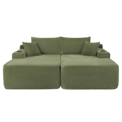 Modern Cloud Sectional with Double Chaise and Deep Seat, 69'' L x 61" W x 30" H, Green