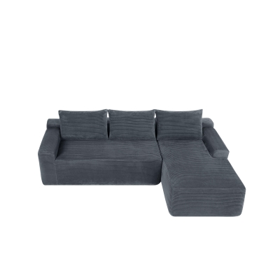 Plush Corduroy Sectional Sofa with L-Shaped Chaise & Deep Seat, 96.5'' L x 60" W x 31" H, Grey Right