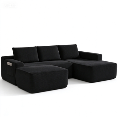 Cozy Modular Sectional Sofa with U-Shape Chaise and Side Pockets, 104'' L x 67" W x 32.5" H, Black