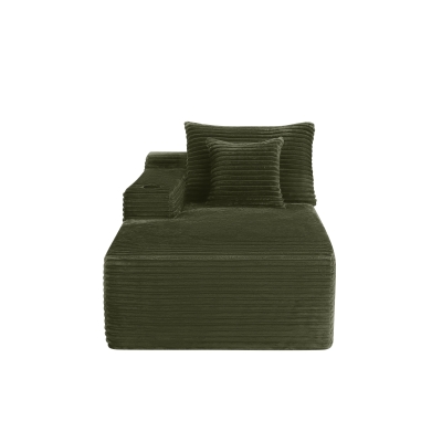 Velvety Fabric Sectional Sofa with Chaise Lounge and Cup Holder, 66'' L x 39" W x 33" H, Green