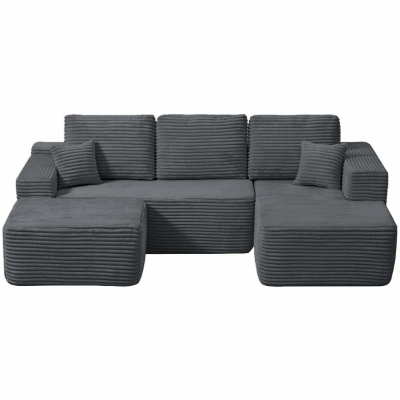 Billowy Fabric Sofa with U-Shaped Chaise and Side Pockets, 104'' L x 67" W x 32.5" H, Grey Right