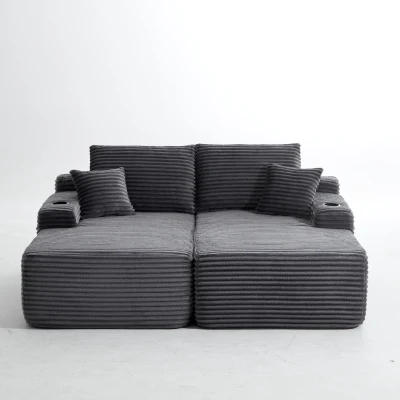 Restful Fabric Sectional Sofa with Double Chaise and Deep Seat, 69'' L x 61" W x 30" H, Grey