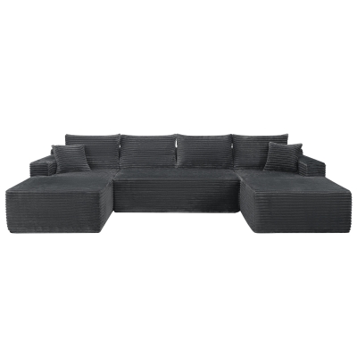 Modern Cloud Sectional with U-Shape Chaise and Side Pockets, 133.5'' L x 66" W x 26" H, Grey
