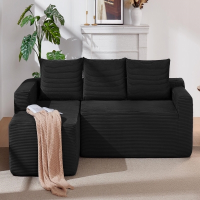 Corduroy Sectional Sofa with L-Shaped Chaise and Deep Seat, 97'' L x 60" W x 31" H, Black