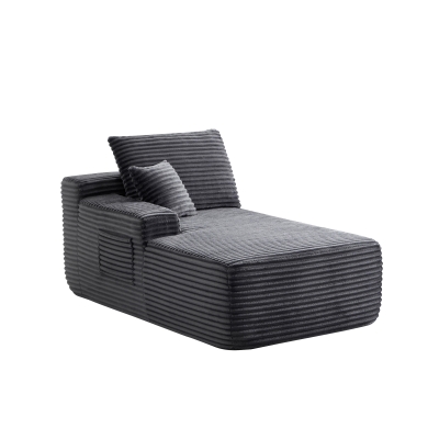 Modern 37.5-inch Left Chaise with Plush Grey Velvet, 66'' L x 39" W x 33" H, Gray