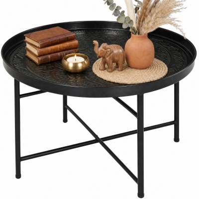 HOMCOM 24" Round Coffee Table with Hammered Top, Black