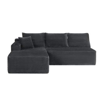 Modern Cloud Sectional with L-Shape Chaise and Cup Holder, 96'' L x 66" W x 33" H, Grey