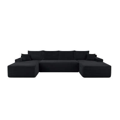 Ample Corduroy Sofa with U-Shaped Double Chaise and Pockets, 126'' L x 66" W x 26" H, Black