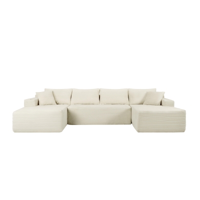 Chic Cloud Sectional with U-Shape Chaise and Cup Holder, 126'' L x 66" W x 26" H, Beige