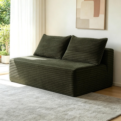 Cozy 2-Seat Chaise Lounge with Cup Holder and Plush Fabric, 57'' L x 39" W x 33" H, Green