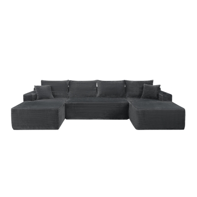 Modern Cloud Sectional with U-Shape Chaise and Cup Holder, 126'' L x 66" W x 26" H, Grey