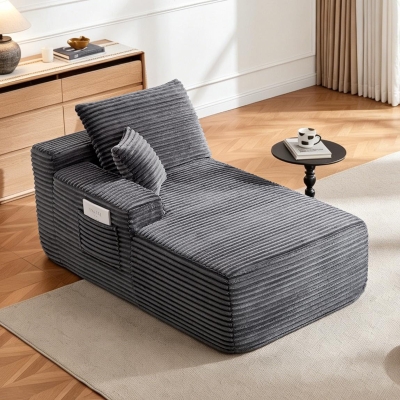 Modern 37.5-inch Left Chaise with Plush Grey Velvet, 66'' L x 39" W x 33" H, Gray