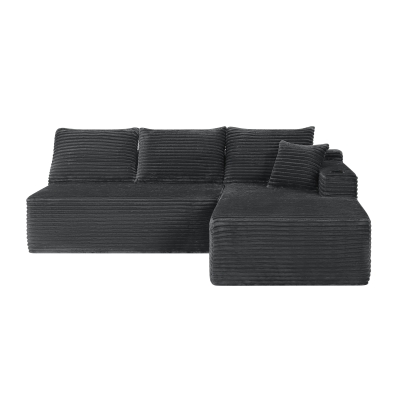 Modern Cloud Sectional with L-Shape Chaise and Cup Holder, 96'' L x 66" W x 33" H, Grey