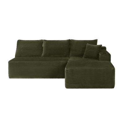Warm Corduroy Sectional Sofa with L-Shaped Chaise and Cup Holder, 96'' L x 66" W x 33" H, Green