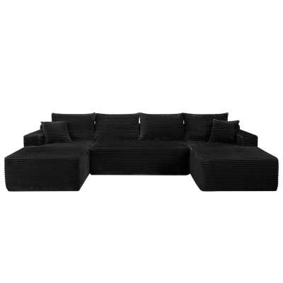 Modern Cloud Sectional with U-Shape Chaise and Side Pockets, 134'' L x 66" W x 26" H, Black