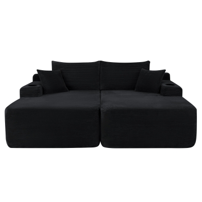 Lasting Corduroy Sectional Sofa with Double Chaise and Deep Seat, 69'' L x 61" W x 30" H, Black