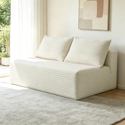 Cozy Modern Cloud Sectional with Double Chaise and Plush Fabric, 57'' L x 35" W x 24" H, White
