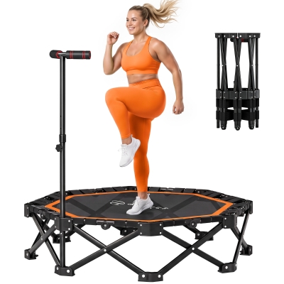 Soozier 42" Foldable Mini Trampoline, 550lbs, Adjustable Handle, Orange