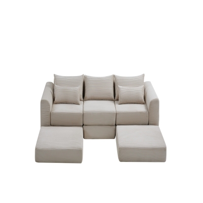 Cozy Modular Sectional with L-Shape and 5 Pillows, 100'' L x 35" W x 24" H, Camel