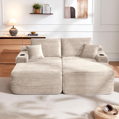 Modern Cloud Sectional with L-Shape and Dual Chaise, 69'' L x 61" W x 30" H, Beige
