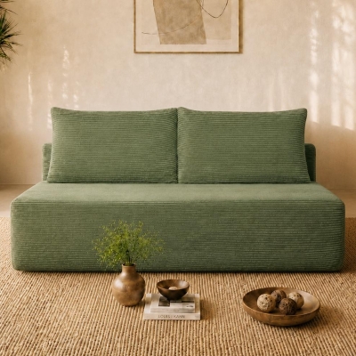 2-Seat Chaise Lounge with Cup Holder and Soft Corduroy, 57'' L x 35" W x 24" H, Green