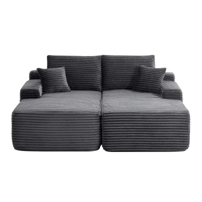Modern Cloud Sectional with L-Shape and Double Chaise, 75'' L x 66" W x 26" H, Grey