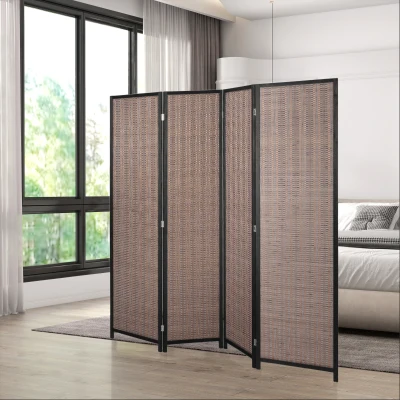 HOMCOM 4-Panel Wood Room Divider, 6 Ft, Black Brown, Freestanding