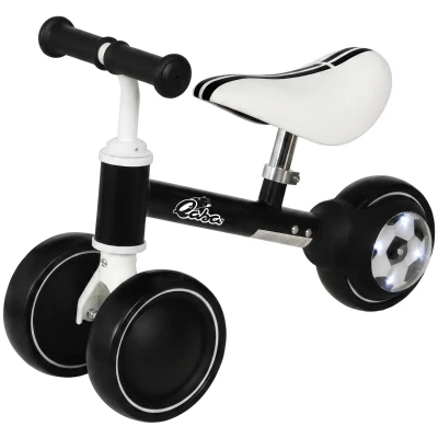 Qaba Balance Bike, Baby Bike with 135° Steering Limit & Lighting Rear Wheels for Toddlers 12-24 Months, Black