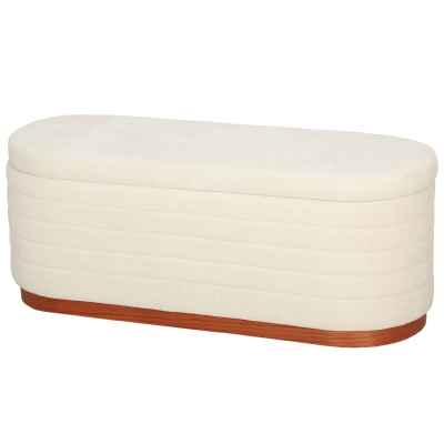 HOMCOM Oval Storage Ottoman Bench Chenille Upholstered, Cream White