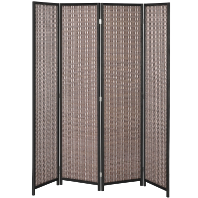 HOMCOM 4-Panel Wood Room Divider, 6 Ft, Black Brown, Freestanding