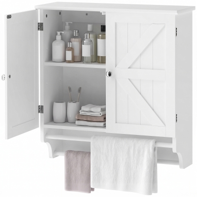 HOMCOM Wall Medicine Cabinet with Shelf & Towel Racks, White, 24"