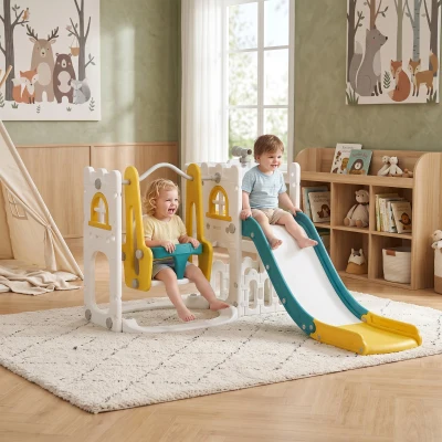 Qaba 6-in-1 Toddler Slide & Swing Set, Indoor, Yellow