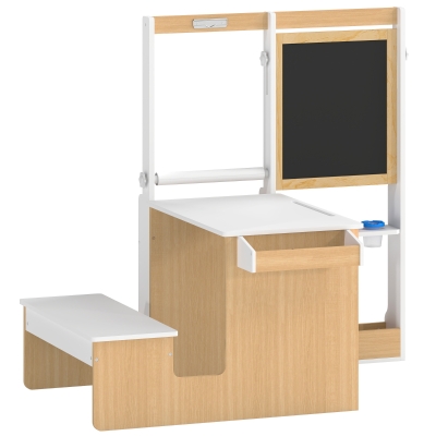 Qaba 5-in-1 Kids Art Table & Chair Set with Easel, Storage, Wood
