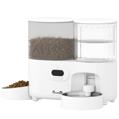 PawHut Automatic Cat Feeder & Water Dispenser, Dual Power, White