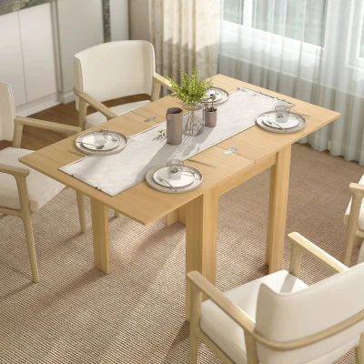 HOMCOM Extendable Dining Table for 4-6, Folding, 28"-55", Natural