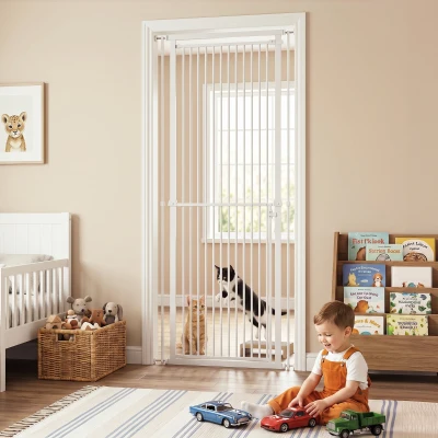 PawHut 44"-79" Extra Tall Pet Gate, Pressure Mounted, White