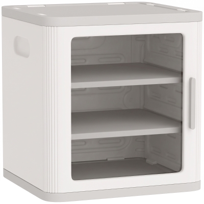 Qaba 3-Tier Toy Storage Cabinet, Adjustable HDPE, Transparent Door, White