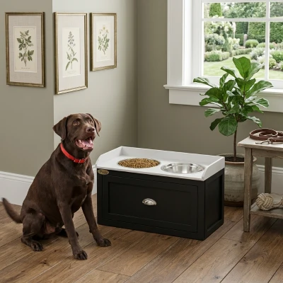 Elevated Dog Bowls 23.5" x 11.75" x 14.25" White, Black