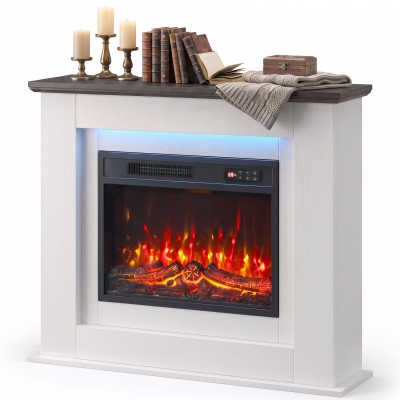 HOMCOM 40" Electric Fireplace TV Stand with Mantel, LED, White
