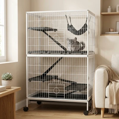 PawHut 50" Rolling Small Animal Cage with Hammock, 4 Doors