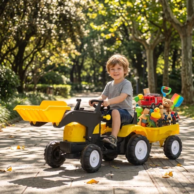 Aosom Kids Bulldozer Toy with Working Dirt Bucket, 6 Wheels