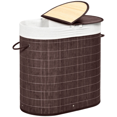 HOMCOM 100L Handwoven Laundry Hamper with Lid, Removable Bag, Brown