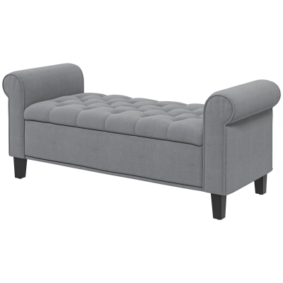HOMCOM 50" Tufted Storage Ottoman Bench, Wood Legs, Charcoal Gray