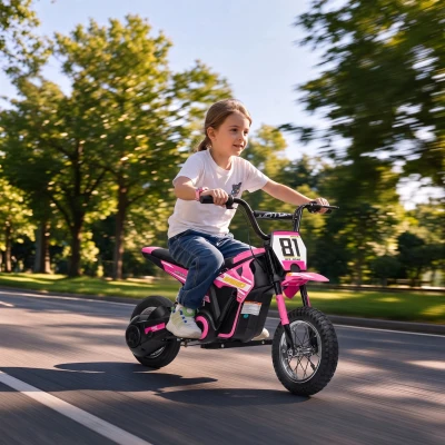 Qaba 24V Kids Electric Dirt Bike, 250W Motor, 12" Tires, Pink