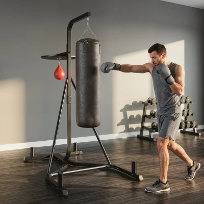 Soozier 2-in-1 Heavy-Duty Punching Bag Stand, Adjustable, Black