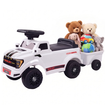 Qaba Shelby Ride-On Push Car with Trailer, Lift-Up Hood, White