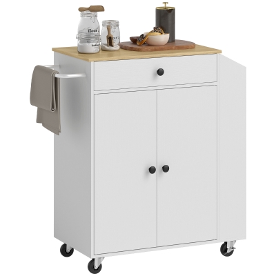HOMCOM Rolling Kitchen Cart with Storage, Drawer, Cabinet, White