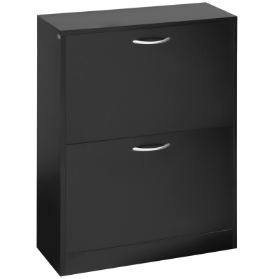 HOMCOM Shoe Cabinet 2 Flip Drawers, Adjustable Shelves, Black